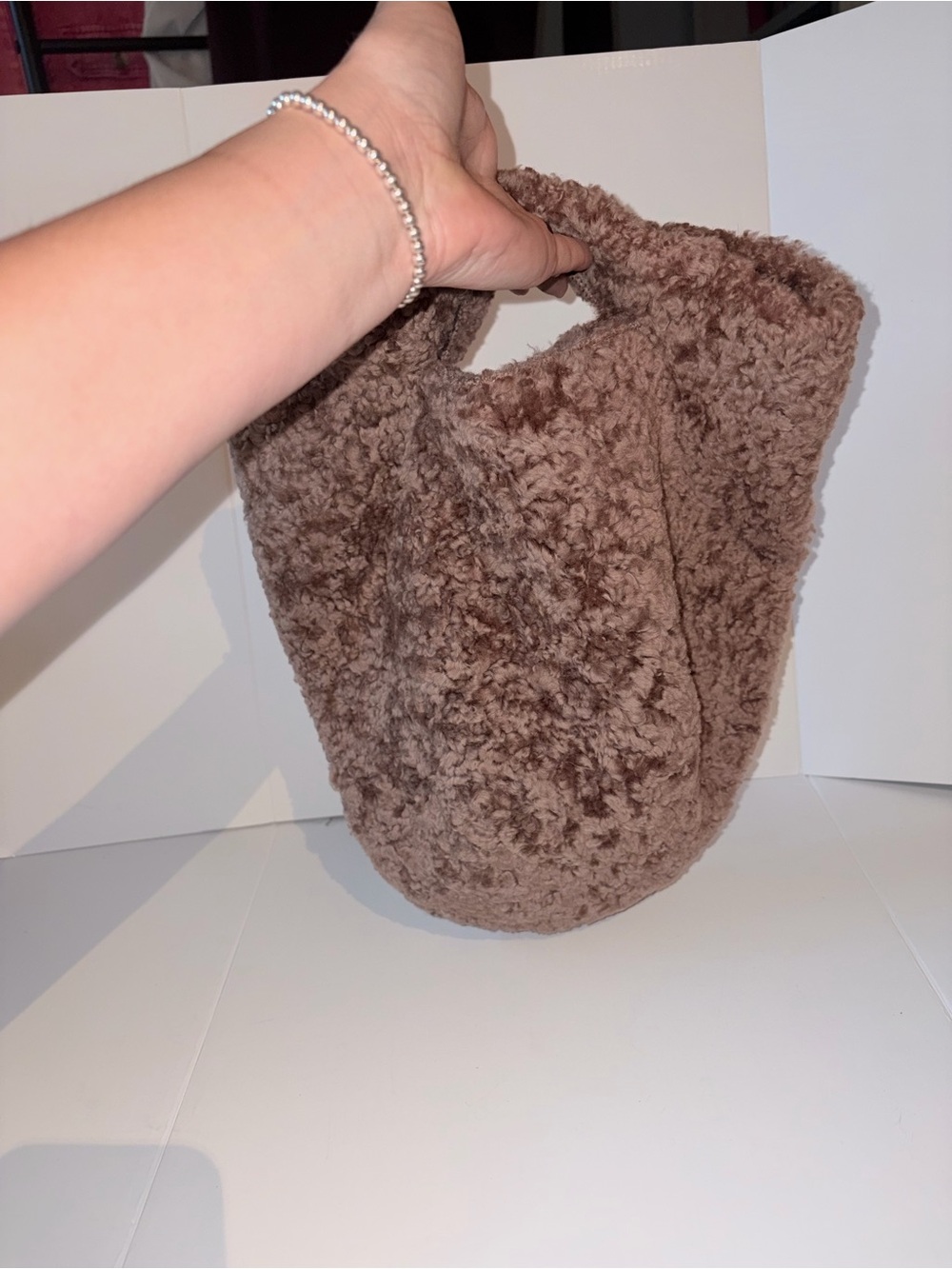 NOUR HAMMOUR Brown Fuzzy Shearling Tote Bag - Picture 2 of 4